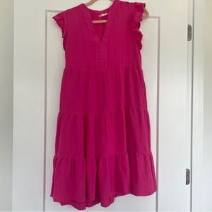 Hot pink ruffle sleeve midi dress